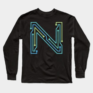 Alphabet N Circuit Typography Design Long Sleeve T-Shirt